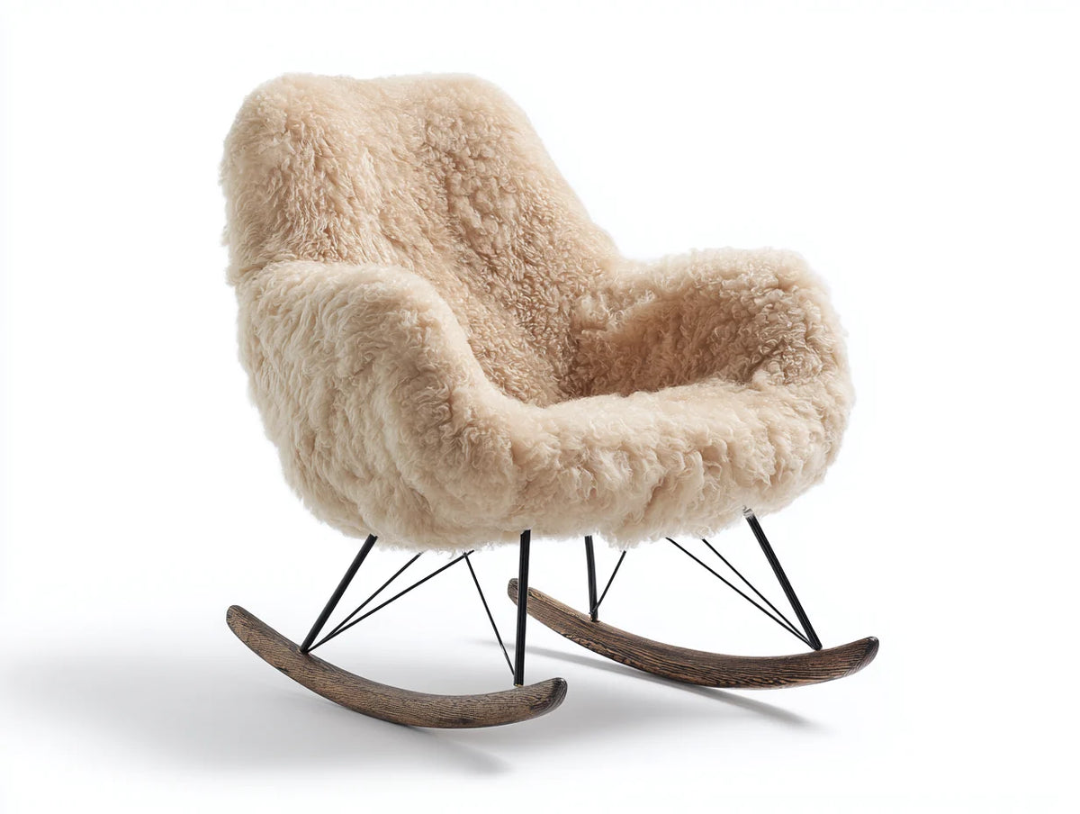 Schommelstoel, bouclé stof, hout, metaal, 85x95x100 cm - crème - modern design - voor de woonkamer