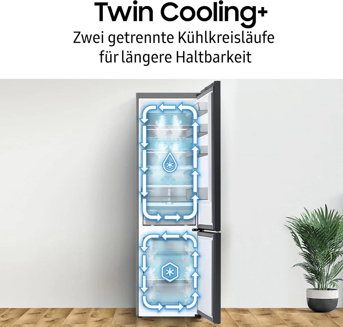 RL38T607BS9/EF Koelkast met vriesvak, 203 cm, 387 l, Koelkast met vriesvak, Twin Cooling, No Frost, SpaceMax, Optimal Fresh, Humidity Fresh, Roestvrijstalen look