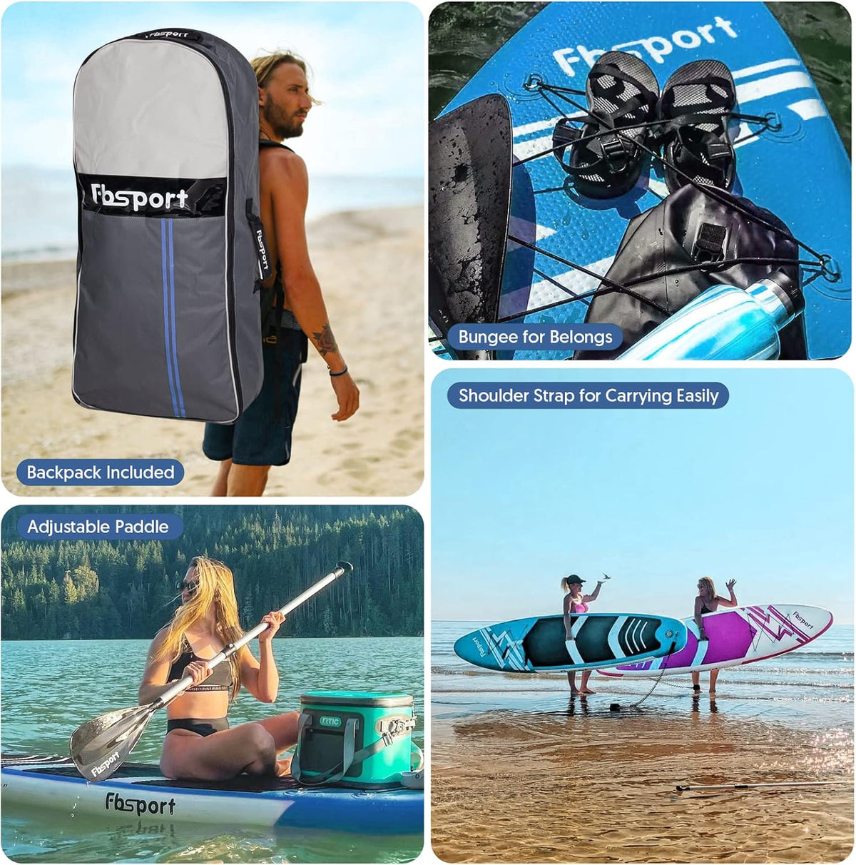 Najwyższej jakości deska do pływania na stojąco, deska do jogi z trwałymi akcesoriami SUP i torbą transportową | Szeroki rozstaw nóg, kontrola fal, antypoślizgowy pokład, smycz, wiosło i pompka dla nastolatków i dorosłych