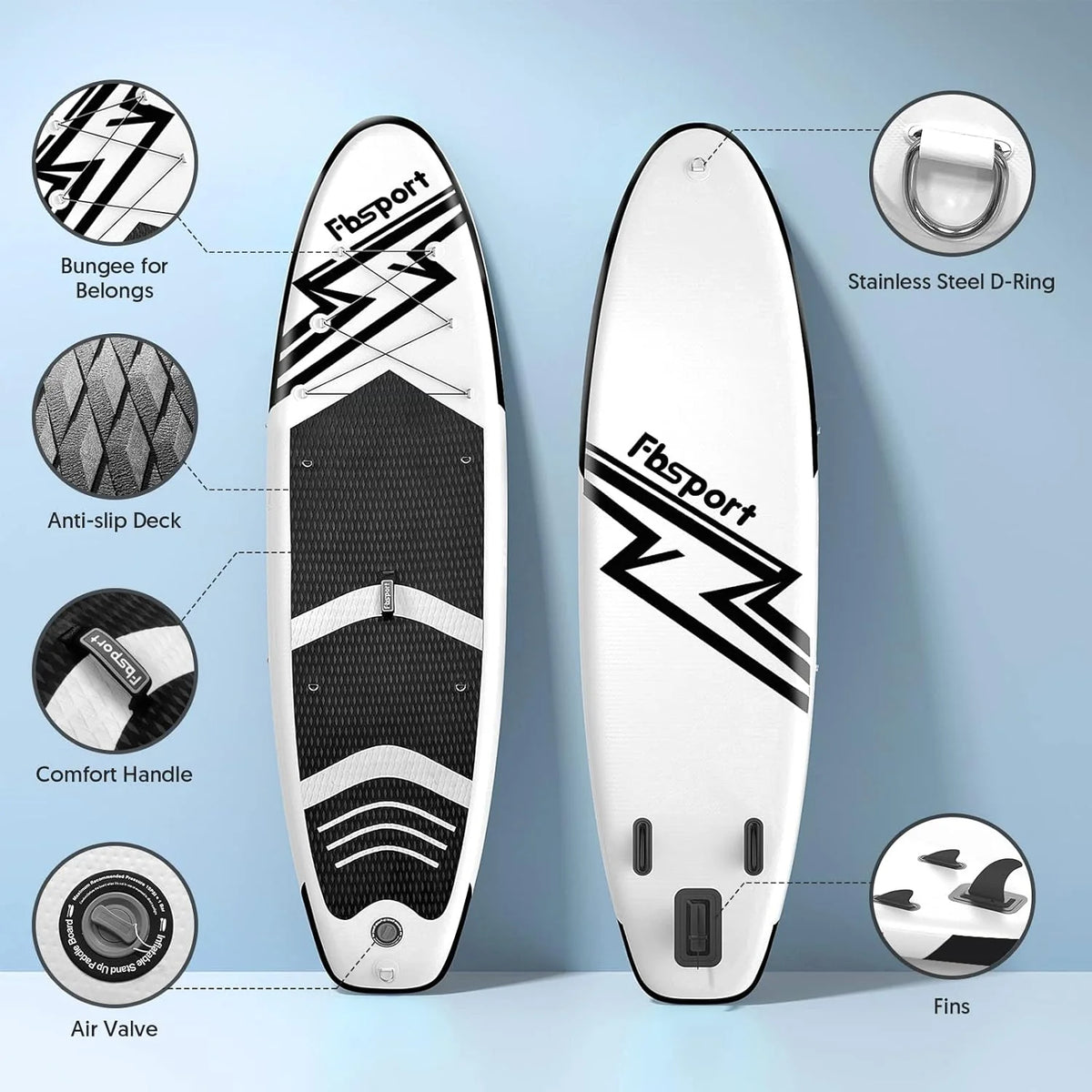 Hoogwaardig stand-up paddleboard, yogaboard met duurzame SUP-accessoires en draagtas | Brede beenpositie, golfcontrole, antislip dek, leash, peddel en pomp voor tieners en volwassenen