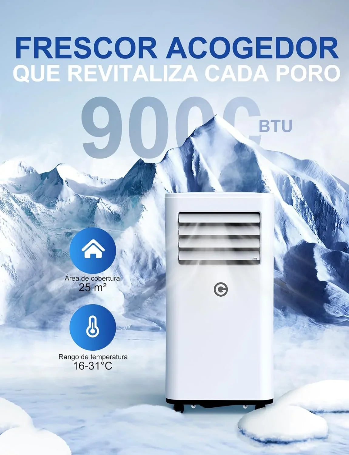 Draagbare airconditioner van 9000 BTU, 4-in-1