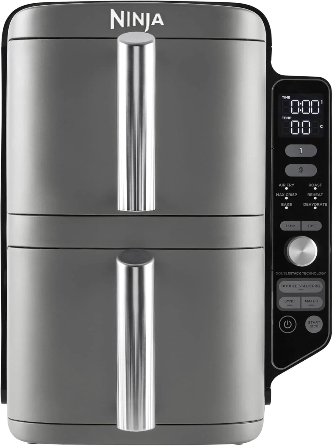 Ninja Double Stack XL Airfryer, 9,5 liter, verticale dubbele lade, 4 kookniveaus, 2 lades en 2 roosters, ruimtebesparend ontwerp, 6 kookfuncties, 8 porties, zwart/koper, SL400EUCP
