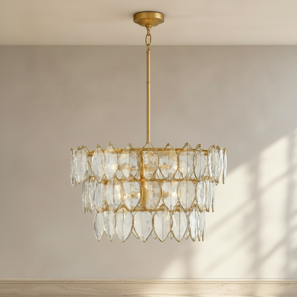 30.25-inch 8-light LED chandelier in Distressed Brass