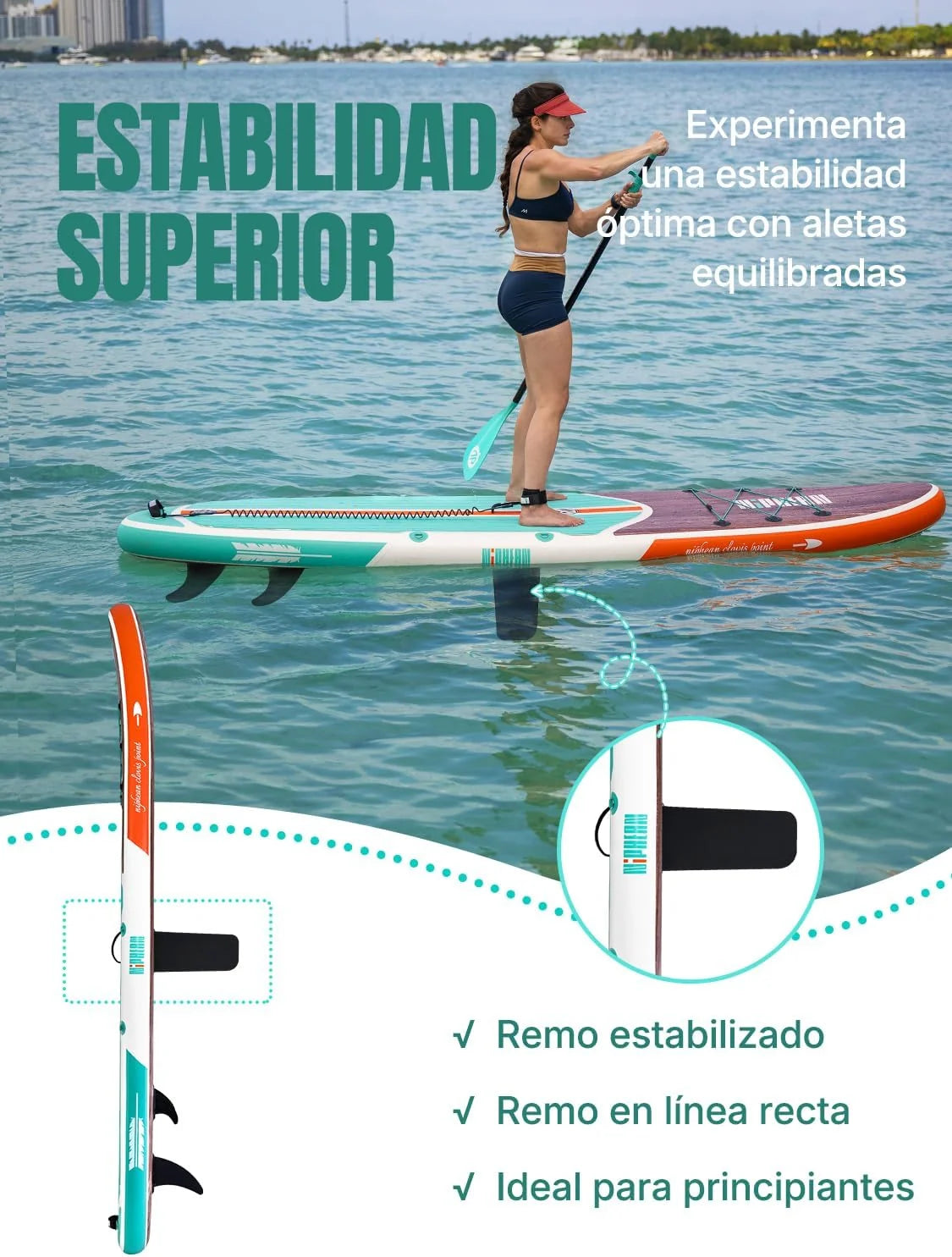 Opblaasbaar SUP-board van Niphean voor volwassenen met complete accessoireset - model van 320 cm, geschikt voor alle niveaus, draagvermogen 200 kg (geschikt voor 2 personen), SUP-board met zitje