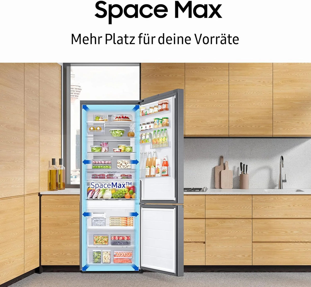 RL38T607BS9/EF Koelkast met vriesvak, 203 cm, 387 l, Koelkast met vriesvak, Twin Cooling, No Frost, SpaceMax, Optimal Fresh, Humidity Fresh, Roestvrijstalen look