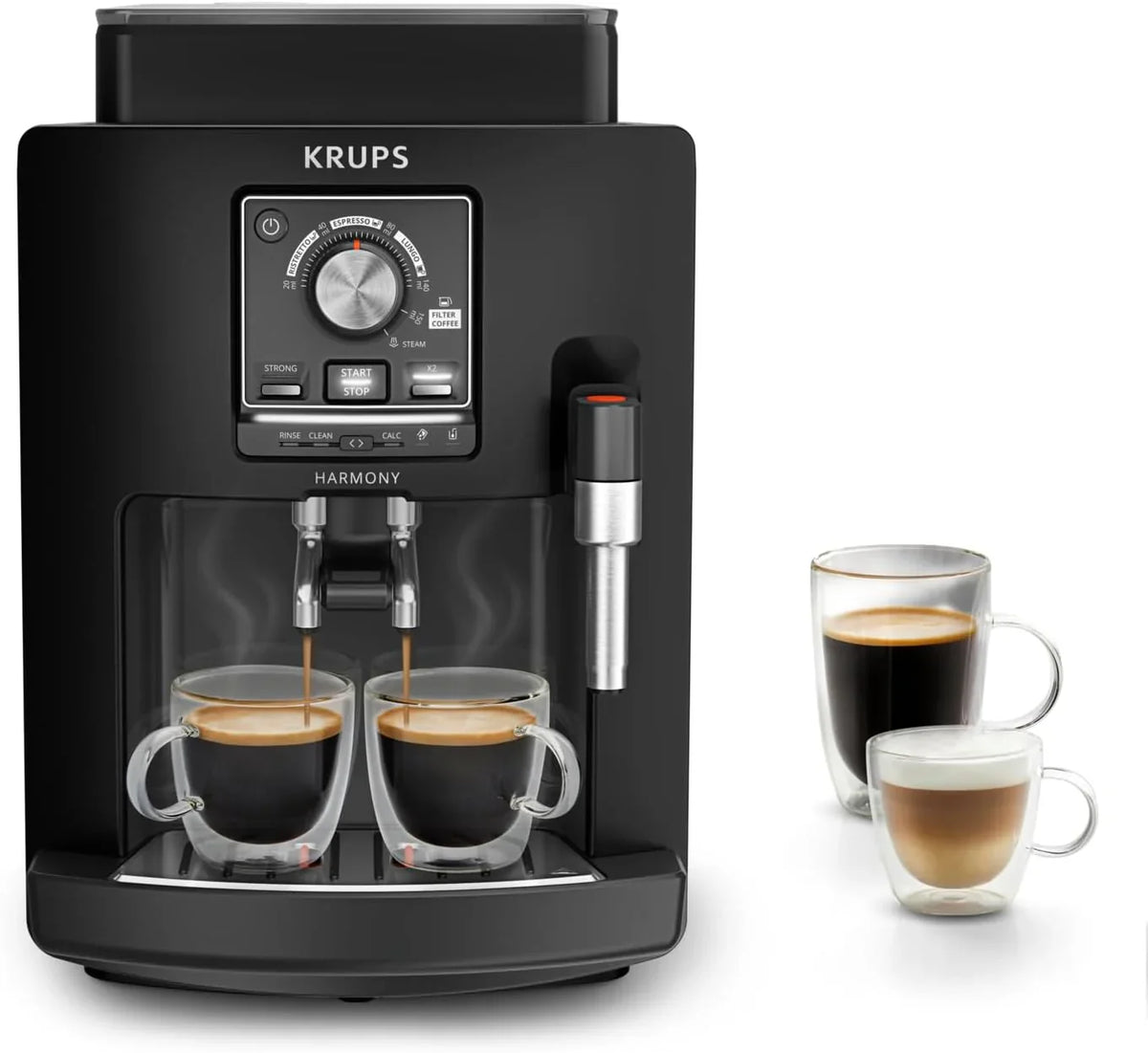 Krups Rome, automatische koffiemachine, 1,7 l waterreservoir, 3 temperatuurstanden, 3 vermogensstanden, 15 bar, metalen conische maalschijf, eenvoudig bedieningspaneel, zwart, EA810870