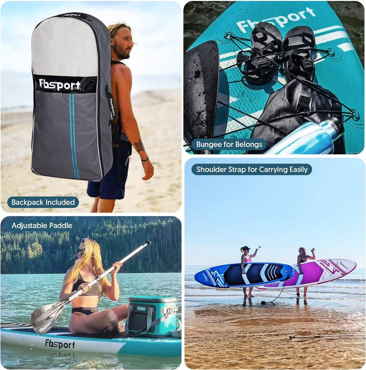 Hoogwaardig stand-up paddleboard, yogaboard met duurzame SUP-accessoires en draagtas | Brede beenpositie, golfcontrole, antislip dek, leash, peddel en pomp voor tieners en volwassenen