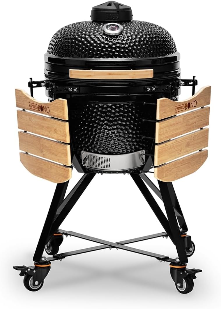 Kamado BONO BBQ Grande - keramische kamado grill met 6 accessoires - BBQ grill Ø 59 cm met accessoires - rode grill-smoker voor terras, balkon of tuin