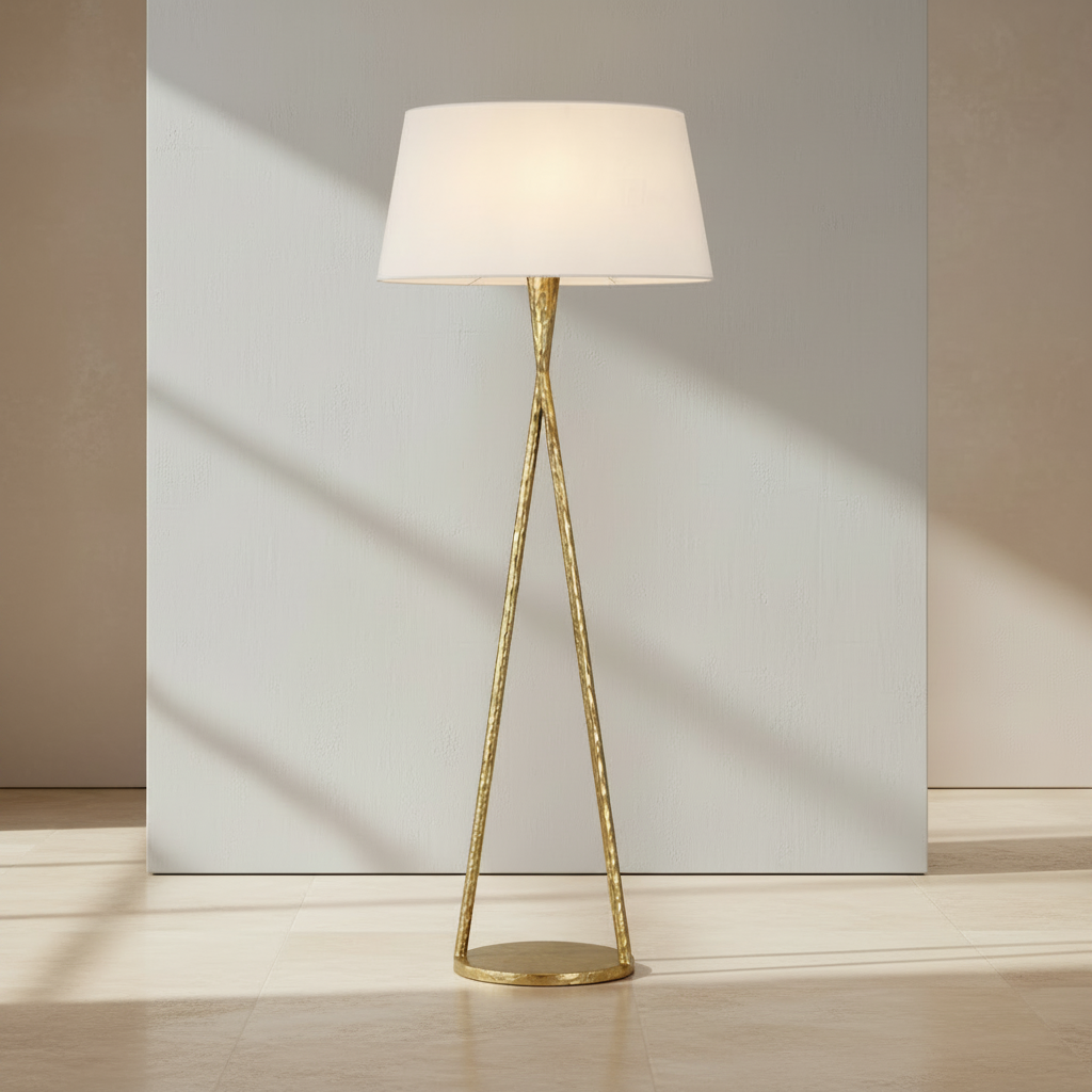 60-inch LED floor lamp in Gilded Iron with linen shade