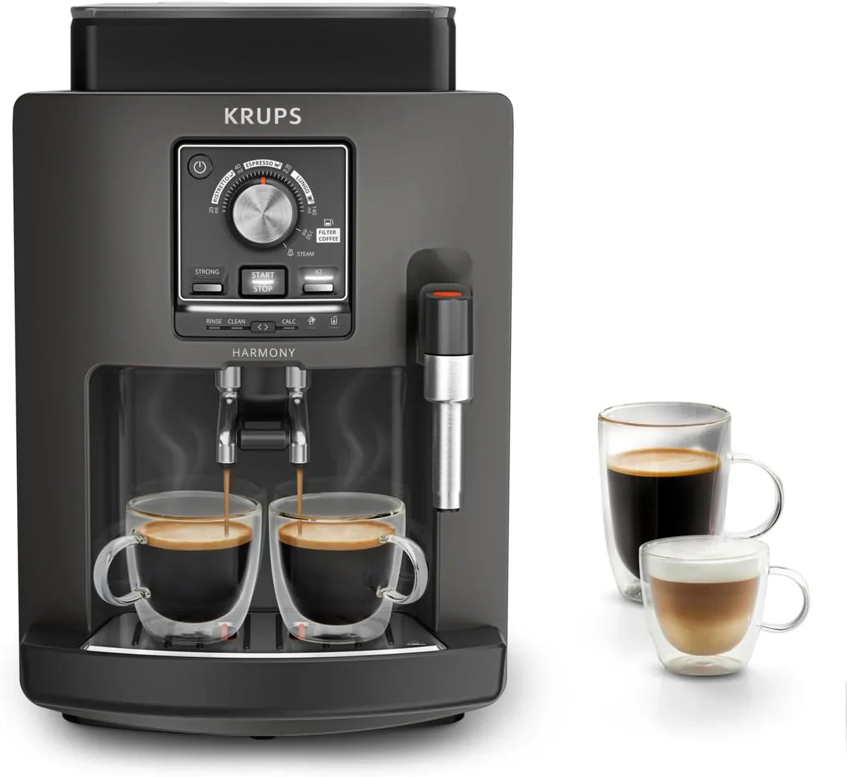 Krups Rome, automatische koffiemachine, 1,7 l waterreservoir, 3 temperatuurstanden, 3 vermogensstanden, 15 bar, metalen conische maalschijf, eenvoudig bedieningspaneel, zwart, EA810870