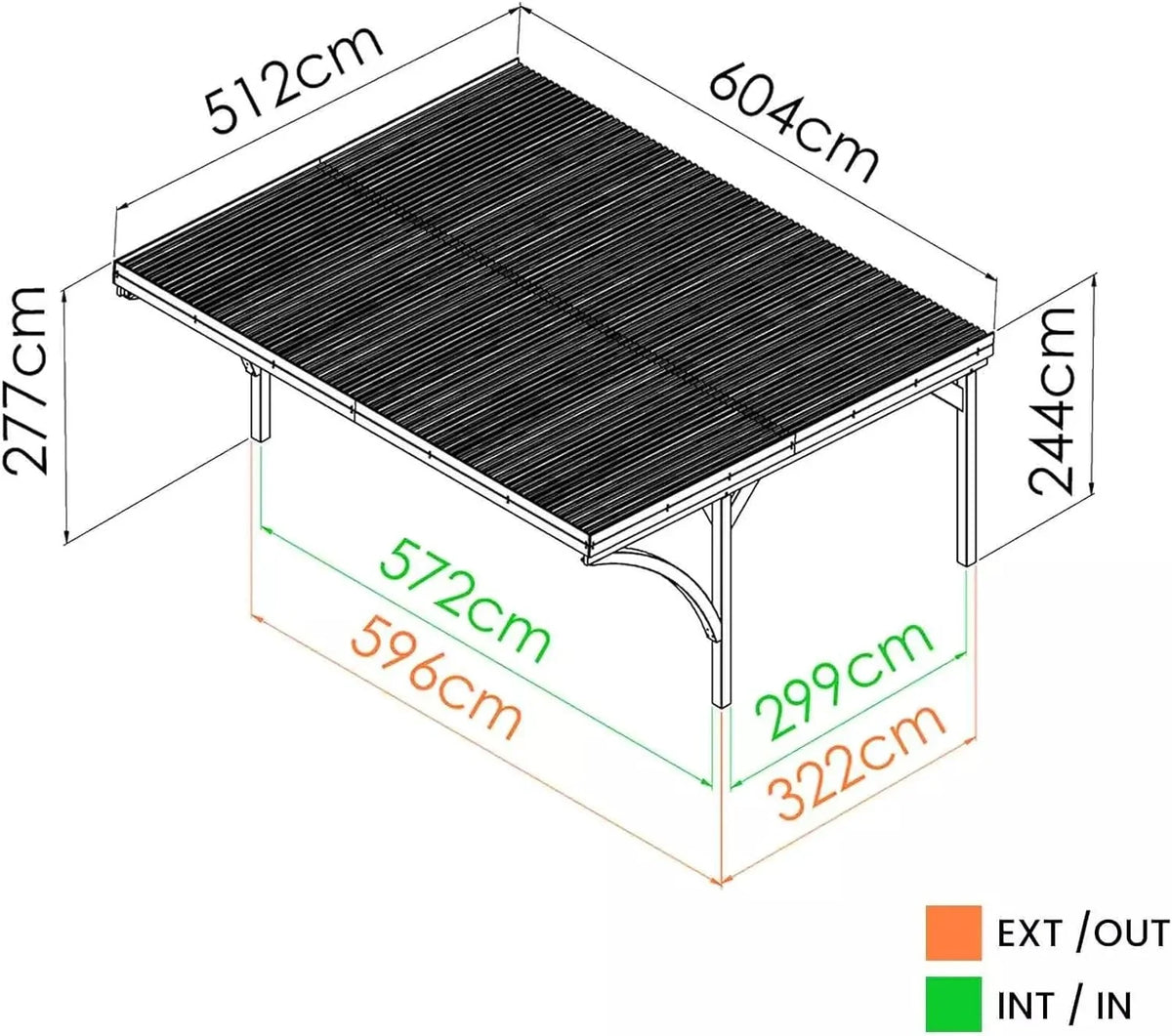Bosstijl - Victor Moderne Dubbele Carport 30,9 m² (6,02 x 5,11 x 2,52 m) – geïmpregneerd grenenhout – polycarbonaat dak – overdekte parkeerplaats voor 2 auto's – solide en duurzame constructie