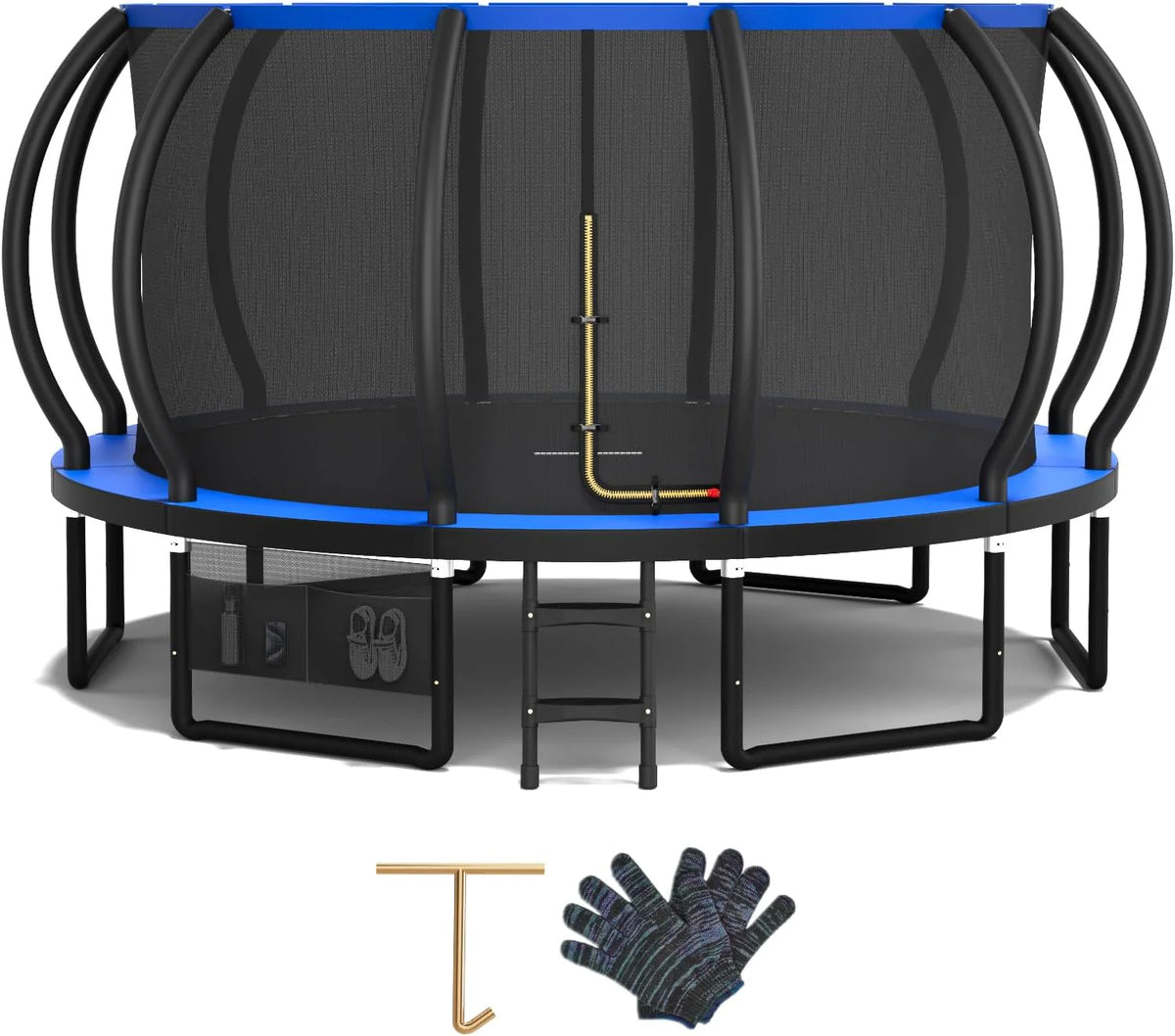Trampolina ogrodowa Devoko dla dzieci Ø 228/305/366/427 cm, certyfikowana przez GS, trampolina do ogrodu dyniowego z siatką zabezpieczającą i drabinką, udźwig 150 kg