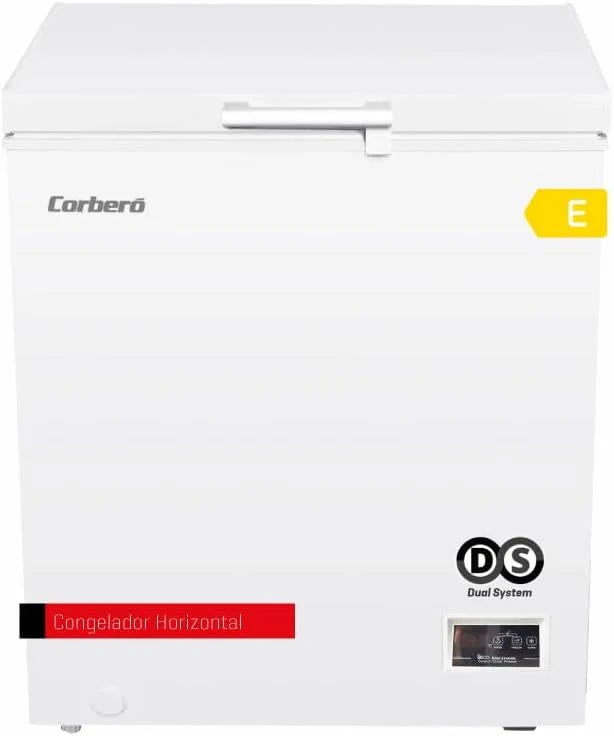 Corbero – Diepvrieskist 142 l | CCHH15024E | Elektronische bediening met display | LED-verlichting | Handgreep | 1 binnenmand | 2 wielen | 2 verstelbare poten | 40 dB | Energie-efficiëntieklasse E | Wit