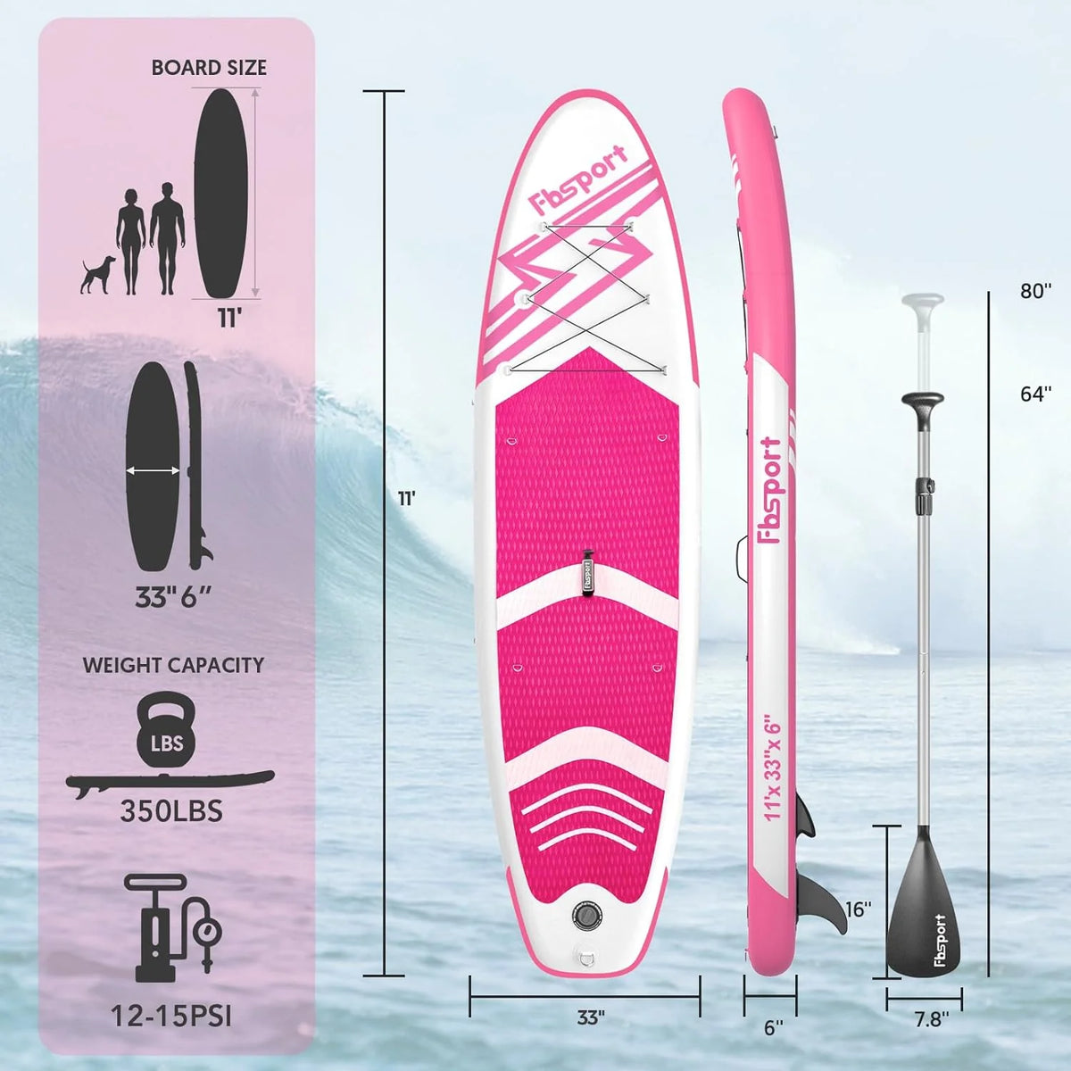 Hoogwaardig stand-up paddleboard, yogaboard met duurzame SUP-accessoires en draagtas | Brede beenpositie, golfcontrole, antislip dek, leash, peddel en pomp voor tieners en volwassenen