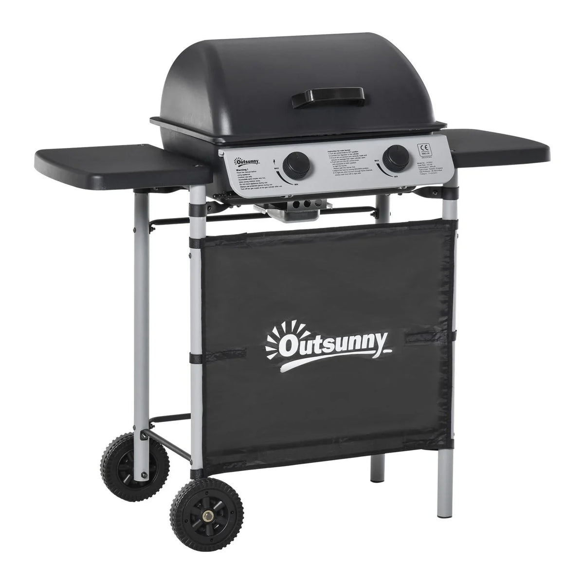 Outsunny stalen gasgrill, 104x49x99 cm, zwart