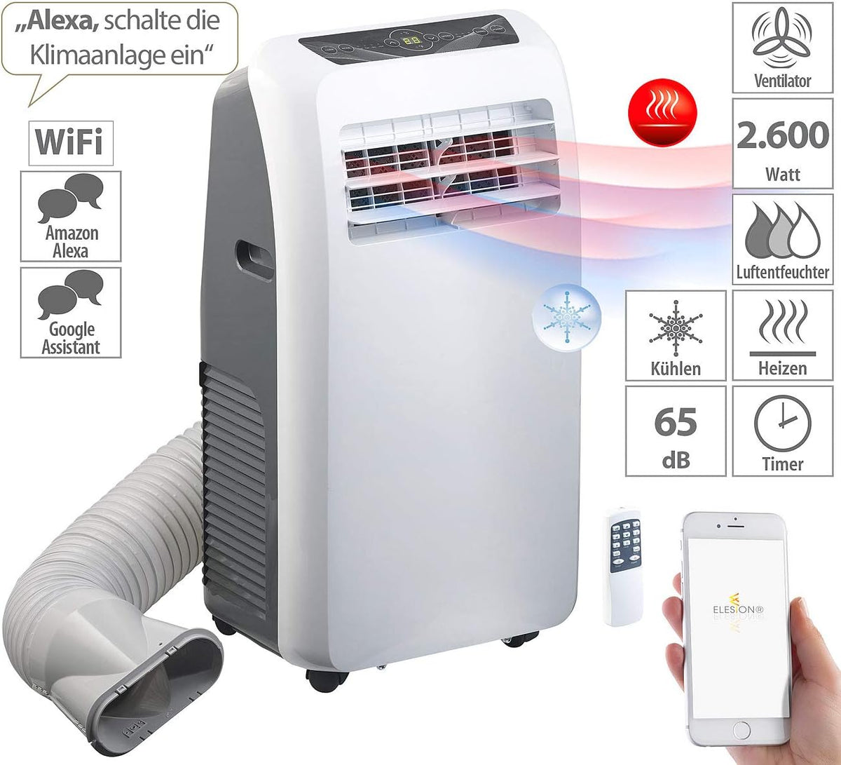 Klimatyzator Sichler Haushaltsgeräte z obsługą przez aplikację: chłodzenie, funkcja grzania, 12 000 BTU/h, 3500 W (zwrot konsumencki) (do pomieszczeń, smart, chłodzenie)