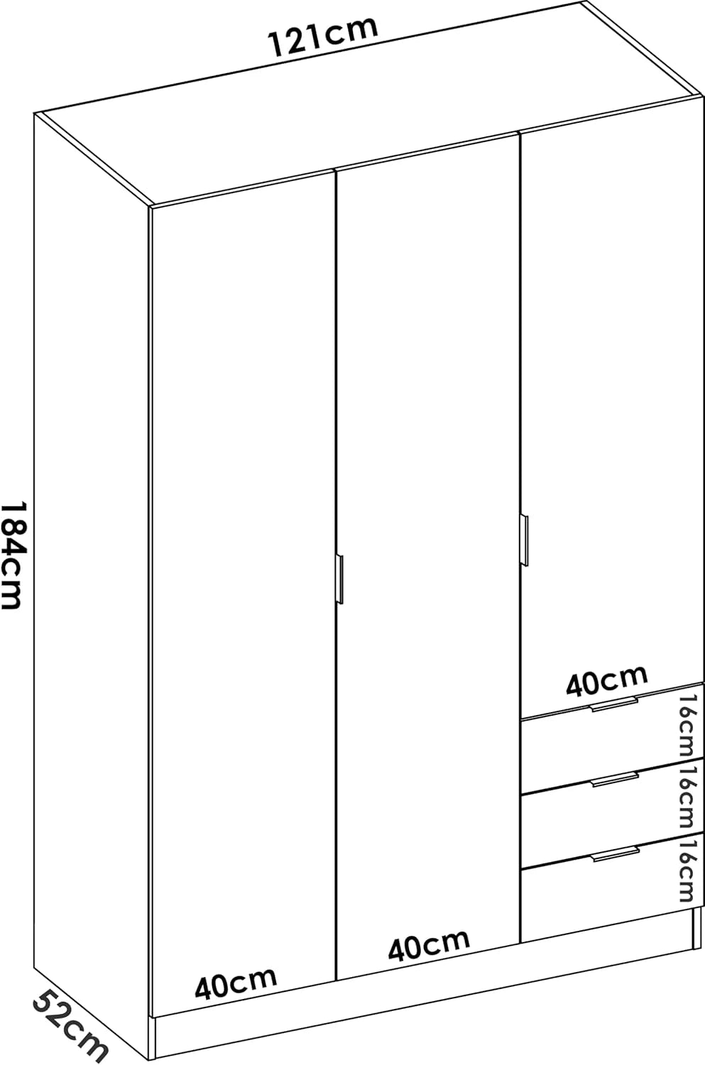 DEKIT GRUPO RIMOBEL Szafa z 3 drzwiami i 3 szufladami - biała - 121X184X52 cm