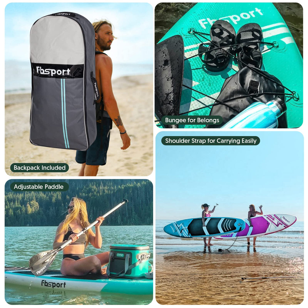 FBSPORT opblaasbaar SUP-board (model 2026), 15 cm dik, complete set met verstelbare aluminium peddel en pomp (groen)