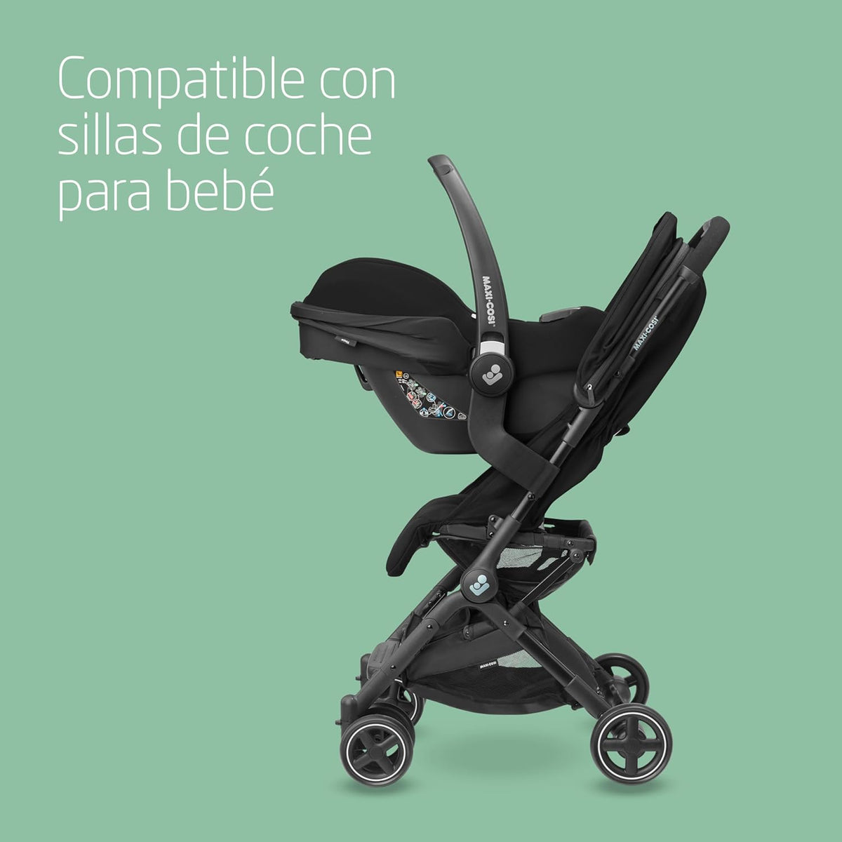 Maxi-Cosi Lara2, lekki wózek spacerowy, 0–4 lata, 0–22 kg, kompaktowy wózek, 3 pozycje nachylenia, pozycja leżąca, automatyczne składanie, pasek na ramię, kolor Essential Black