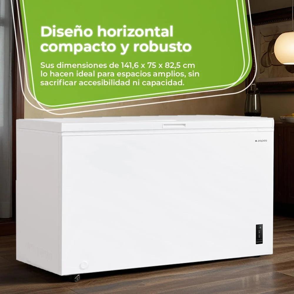 Aspes White ACHH4500EDC vrieskist. Inhoud: 418 liter, dubbele koeling, 2 manden, laag geluidsniveau, energie-efficiëntieklasse E.