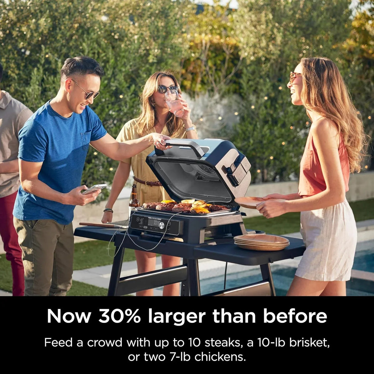 Grill i wędzarnia ogrodowa Ninja Woodfire Pro XL, termometr, wszechstronne urządzenie 4 w 1 (grill, wędzarnia BBQ, frytkownica beztłuszczowa, piekarnik), grill elektryczny przenośny, kolor ciemnoszary, model OG850