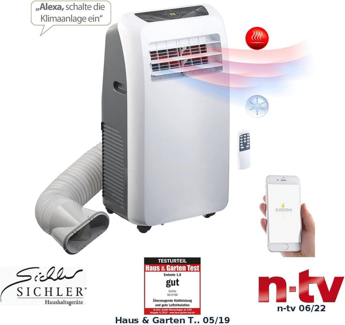 Klimatyzator Sichler Haushaltsgeräte z obsługą przez aplikację: chłodzenie, funkcja grzania, 12 000 BTU/h, 3500 W (zwrot konsumencki) (do pomieszczeń, smart, chłodzenie)