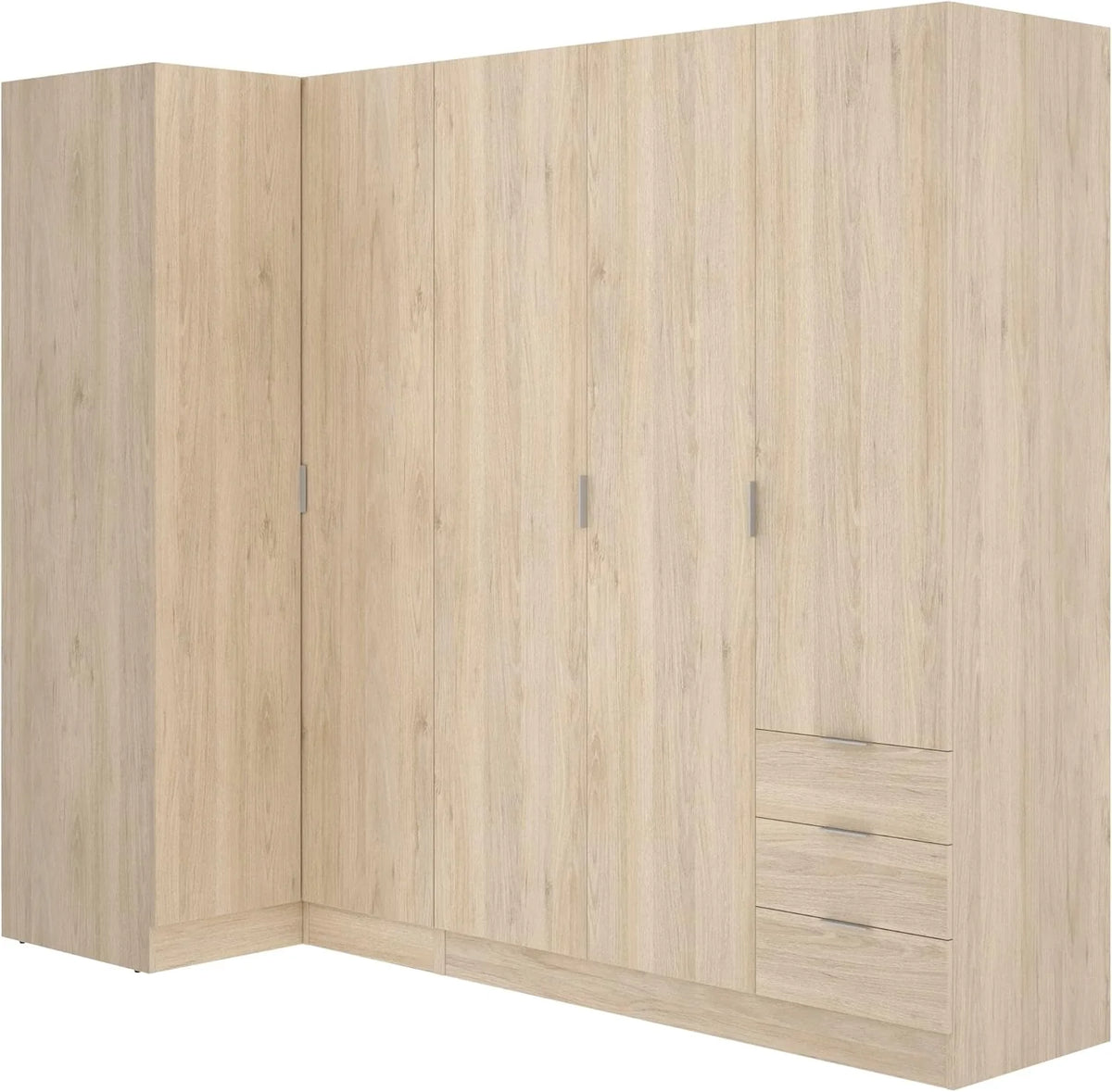 DEKIT GRUPO RIMOBEL Essen Corner Wardrobe with Drawers - Natural Oak - 184 cm (Height) x 91 cm (Width) x 214 cm (Depth)