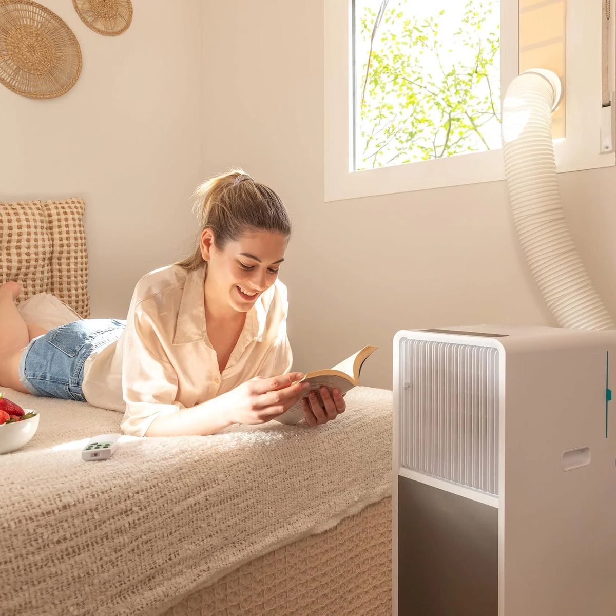 Cecotec ForceClima 9450 Style verwarming, draagbare airconditioner met afstandsbediening en warmtepomp, 9000 BTU, touchscreen, LED-display, 5 standen, 2 snelheden, luchtontvochtiger, timer, 16 m², wit