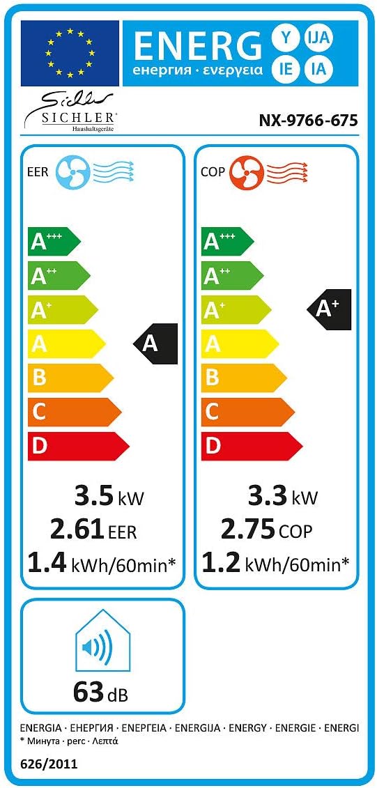 Klimatyzator Sichler Haushaltsgeräte z obsługą przez aplikację: chłodzenie, funkcja grzania, 12 000 BTU/h, 3500 W (zwrot konsumencki) (do pomieszczeń, smart, chłodzenie)