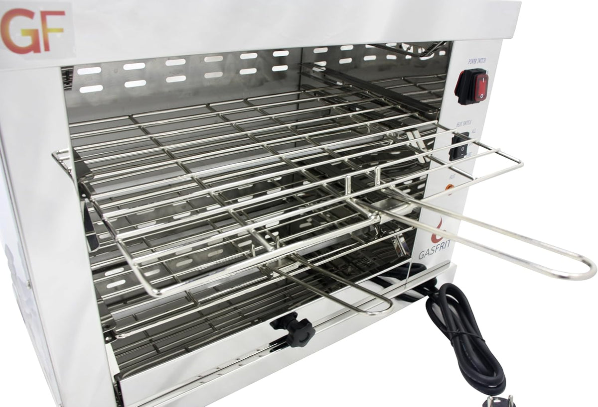 2-poziomowy elektryczny toster przemysłowy kwarcowy, 3000 W, stal nierdzewna, wyjmowany grill i tacka na okruchy, do profesjonalnego użytku cateringowego