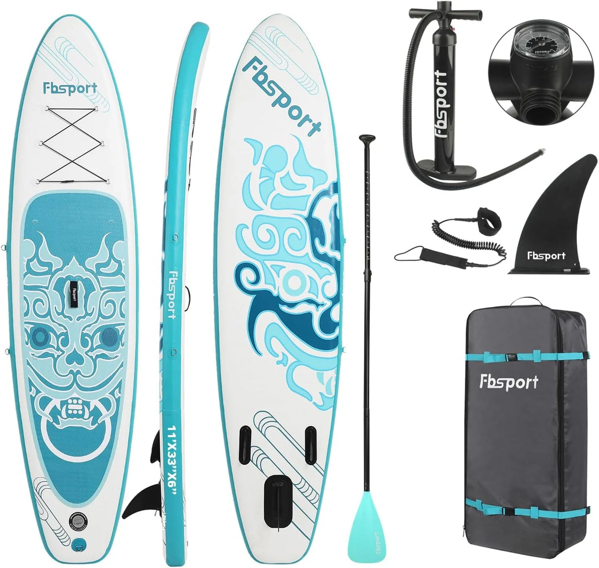 Hoogwaardig stand-up paddleboard, yogaboard met duurzame SUP-accessoires en draagtas | Brede beenpositie, golfcontrole, antislip dek, leash, peddel en pomp voor tieners en volwassenen