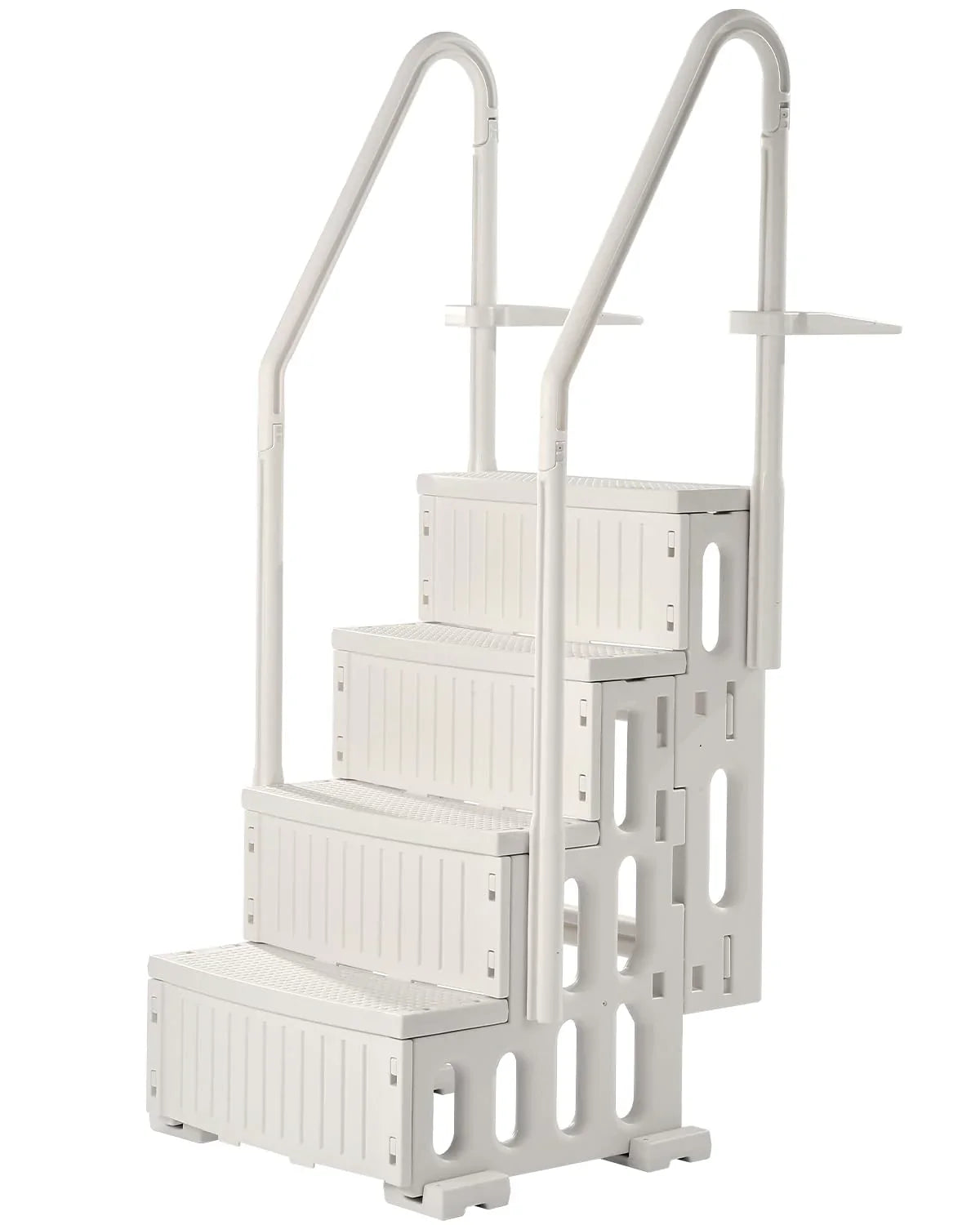 VEVOR zwembadladder, 4 treden met dubbele leuningen en antislip, robuuste treden, draagvermogen van 180 kg, voor bovengrondse en ingegraven zwembaden, melkwit, 874 x 810 x 1985 mm