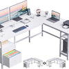 66” L Shaped Desk with Power Outlet, Reversible Computer Gaming Desk with File Drawer & 2 Monitor Stands for Home Office with Storage Shelves, Rustic Brown