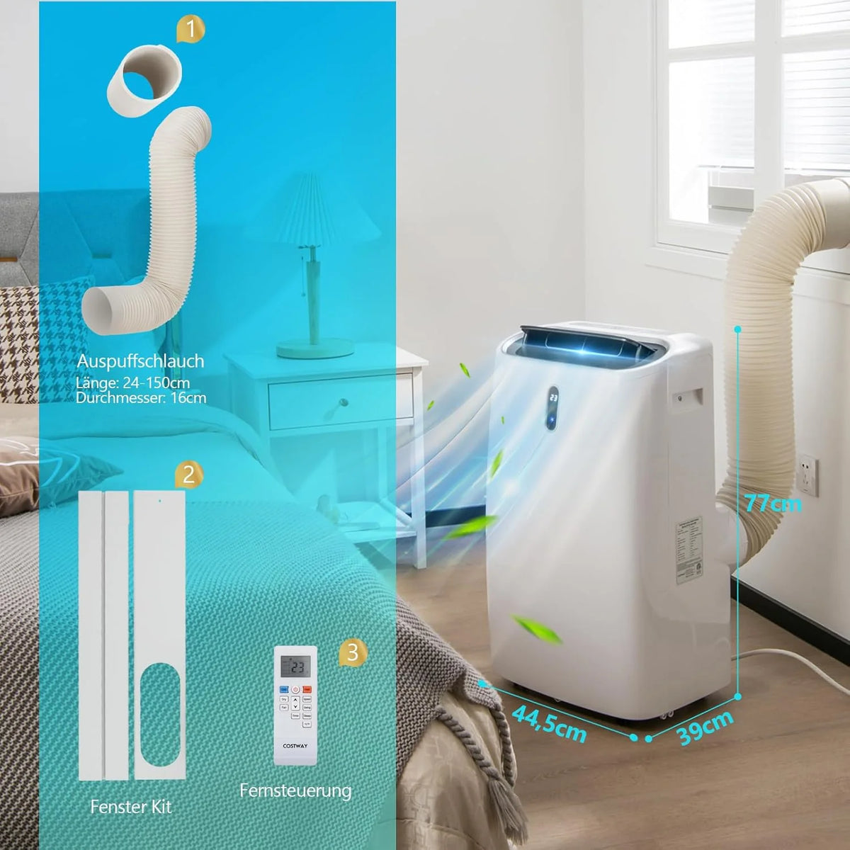 GOPLUS 16000 BTU airconditioner met afvoerkanaal, 5-in-1 draagbare airconditioner: koelen, verwarmen, ontvochtigen, ventileren, slaapstand | Voor ruimtes tot 30 m² | 24-uurs timer | Bediening via app/afstandsbediening (16000 BTU)