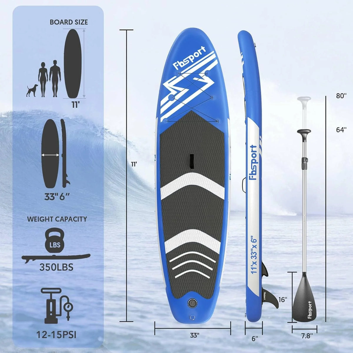 Hoogwaardig stand-up paddleboard, yogaboard met duurzame SUP-accessoires en draagtas | Brede beenpositie, golfcontrole, antislip dek, leash, peddel en pomp voor tieners en volwassenen