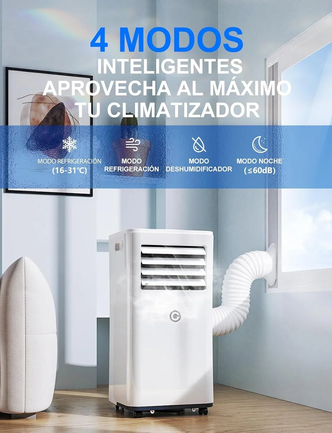 Draagbare airconditioner van 9000 BTU, 4-in-1