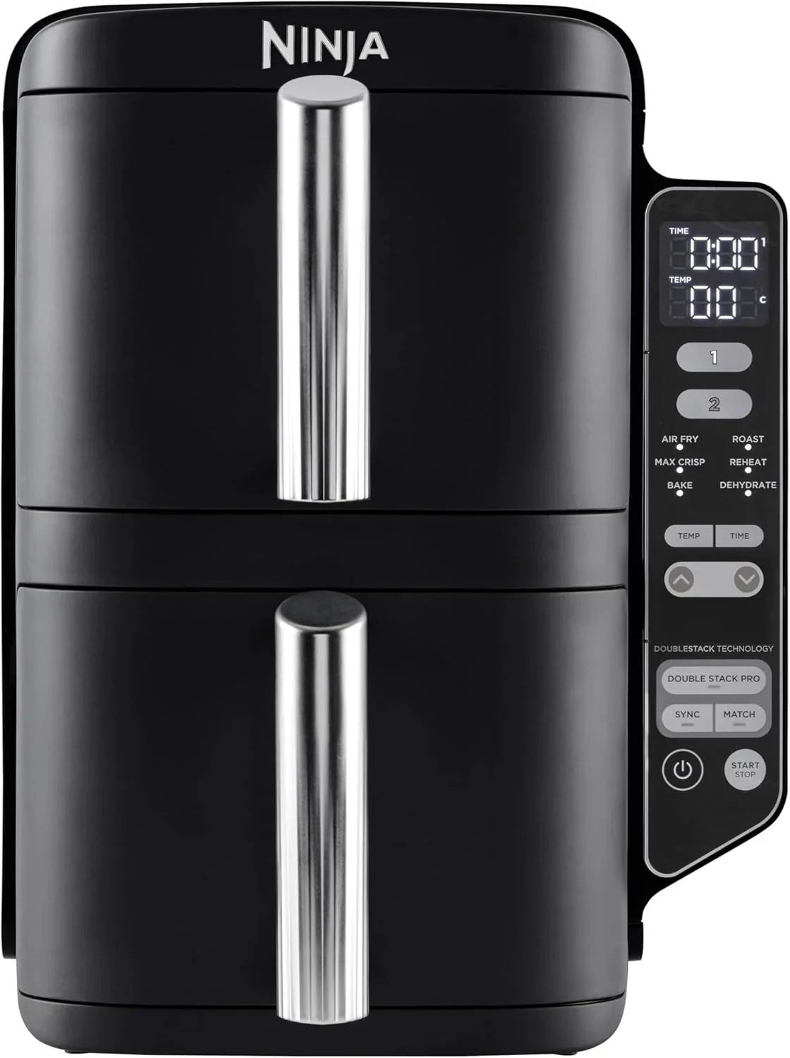 Ninja Double Stack XL Airfryer, 9,5 liter, verticale dubbele lade, 4 kookniveaus, 2 lades en 2 roosters, ruimtebesparend ontwerp, 6 kookfuncties, 8 porties, zwart/koper, SL400EUCP
