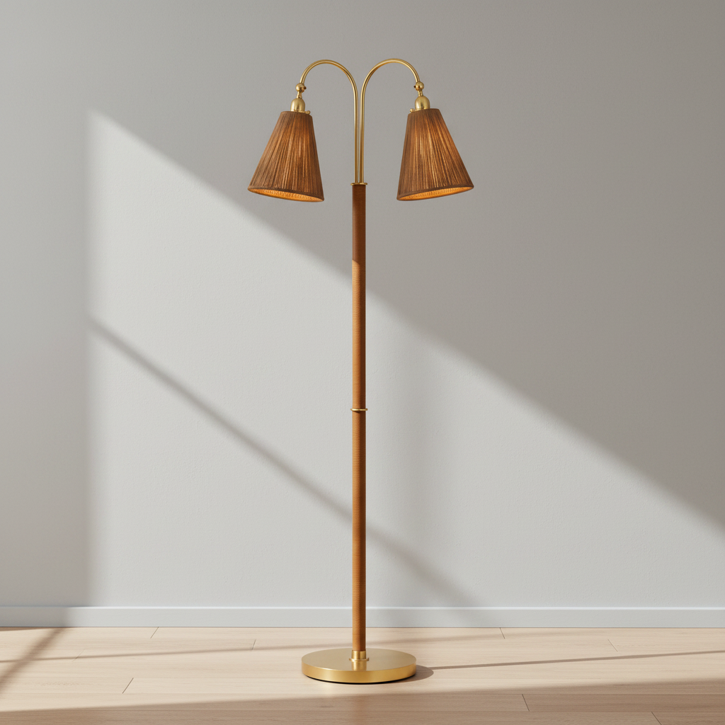 Hudson Valley Ruthin two-light floor light squared to the camera