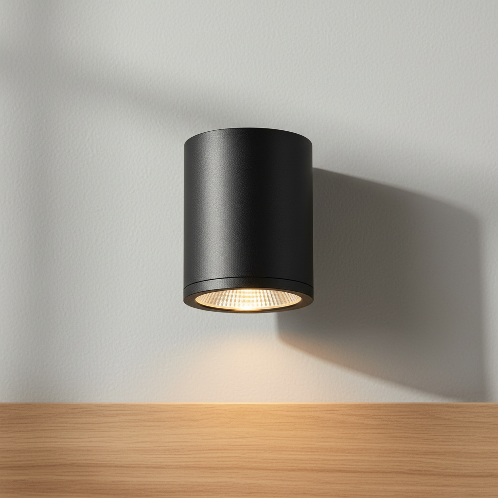 Prestige Lighting Nordic 5 in Outdoor LED Cylinder Ceiling Mount Light 15W 3000K by Kuzco Lighting, front view