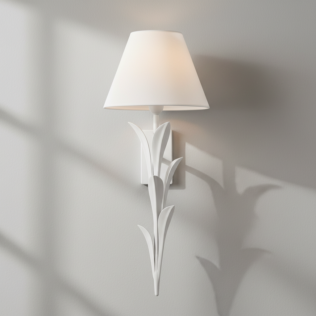 Prestige Lighting Visual Comfort Provenz 20 in Plaster White Tail Wall Sconce with Linen Shade, front view
