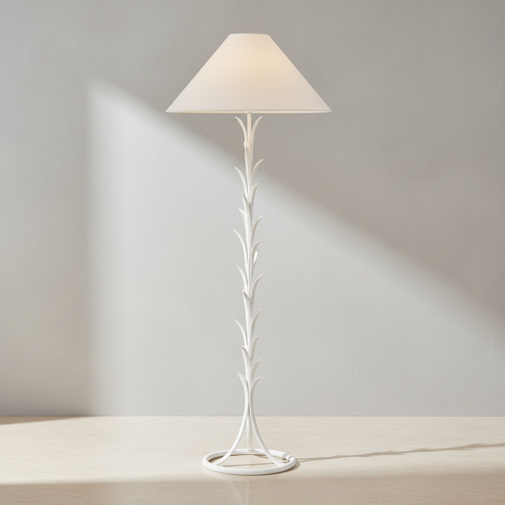 Prestige Lighting Visual Comfort Provenz 62 in Plaster White Floor Light with Linen Shade, front view