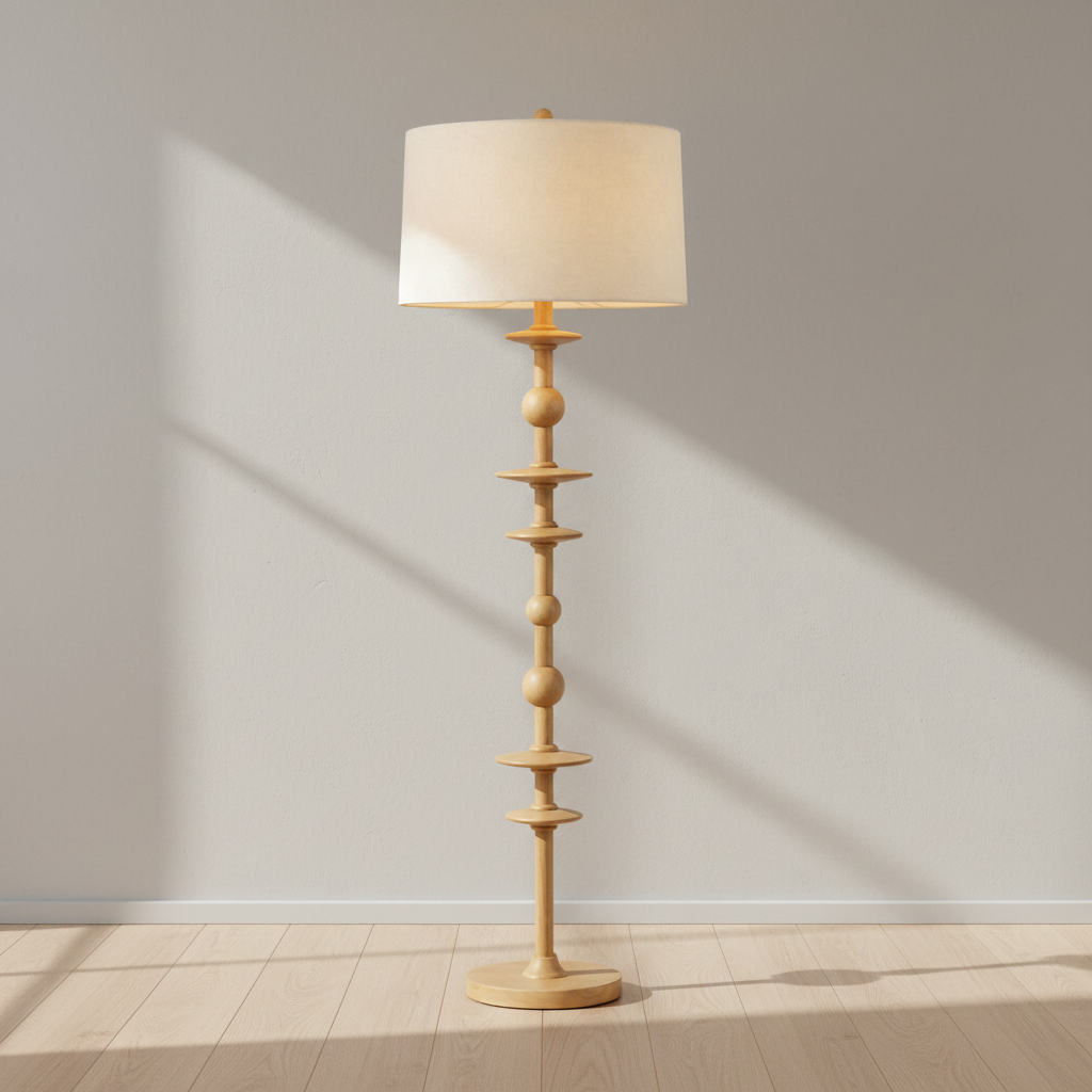 Prestige Lighting Hudson Valley Jefferson Heights 62.5 in Turned Oak Floor Light in Aged Brass, front view