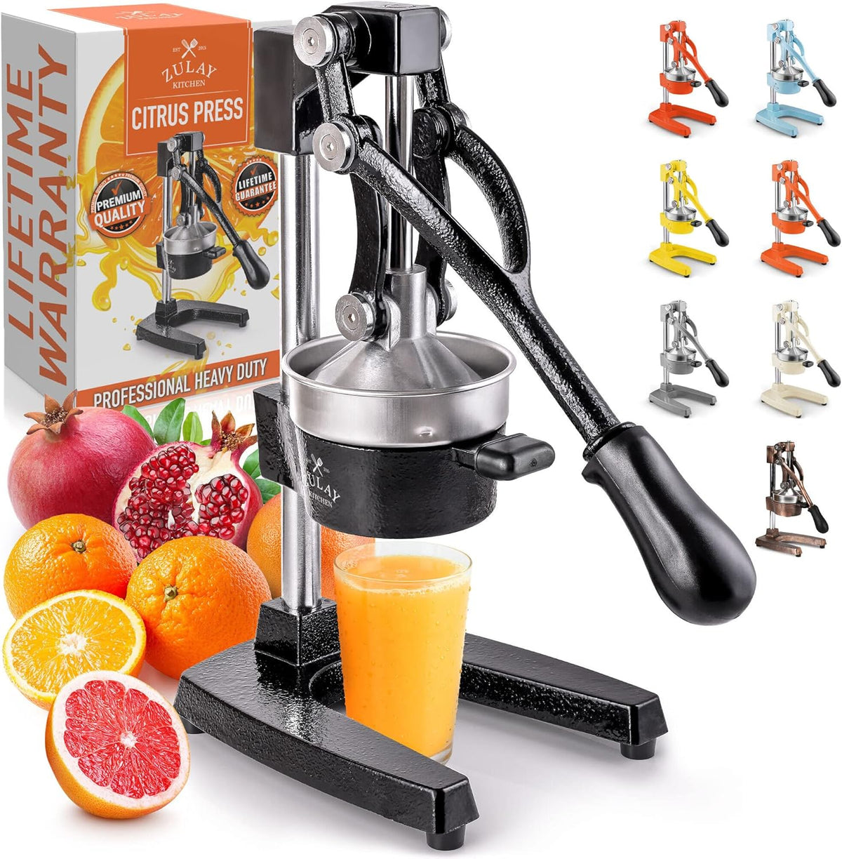 Zulay Professional Citrus Press – ręczna metalowa wyciskarka do soku – ręczna wyciskarka do cytryn i pomarańczy – solidna i trwała, wysokiej jakości wyciskarka podłogowa, czarna