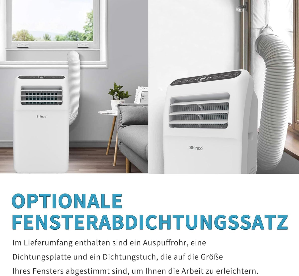 Przenośna klimatyzacja SHINCO z przewodem wydechowym, 9000 BTU, 2,6 kW, chłodzenie, wentylacja i osuszanie, przenośna klimatyzacja z trybem uśpienia, powierzchnia pomieszczenia do 22 m², 24-godzinny timer