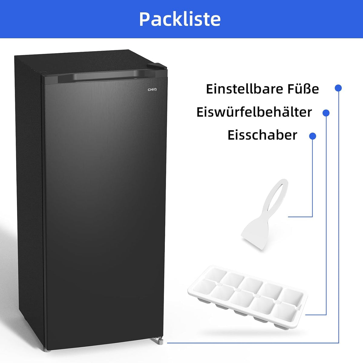 Zamrażarka CHiQ FSD166NE4E 166 l, technologia No Frost, odwracalne zawiasy drzwi, czarna stal nierdzewna, wysokość 144 cm
