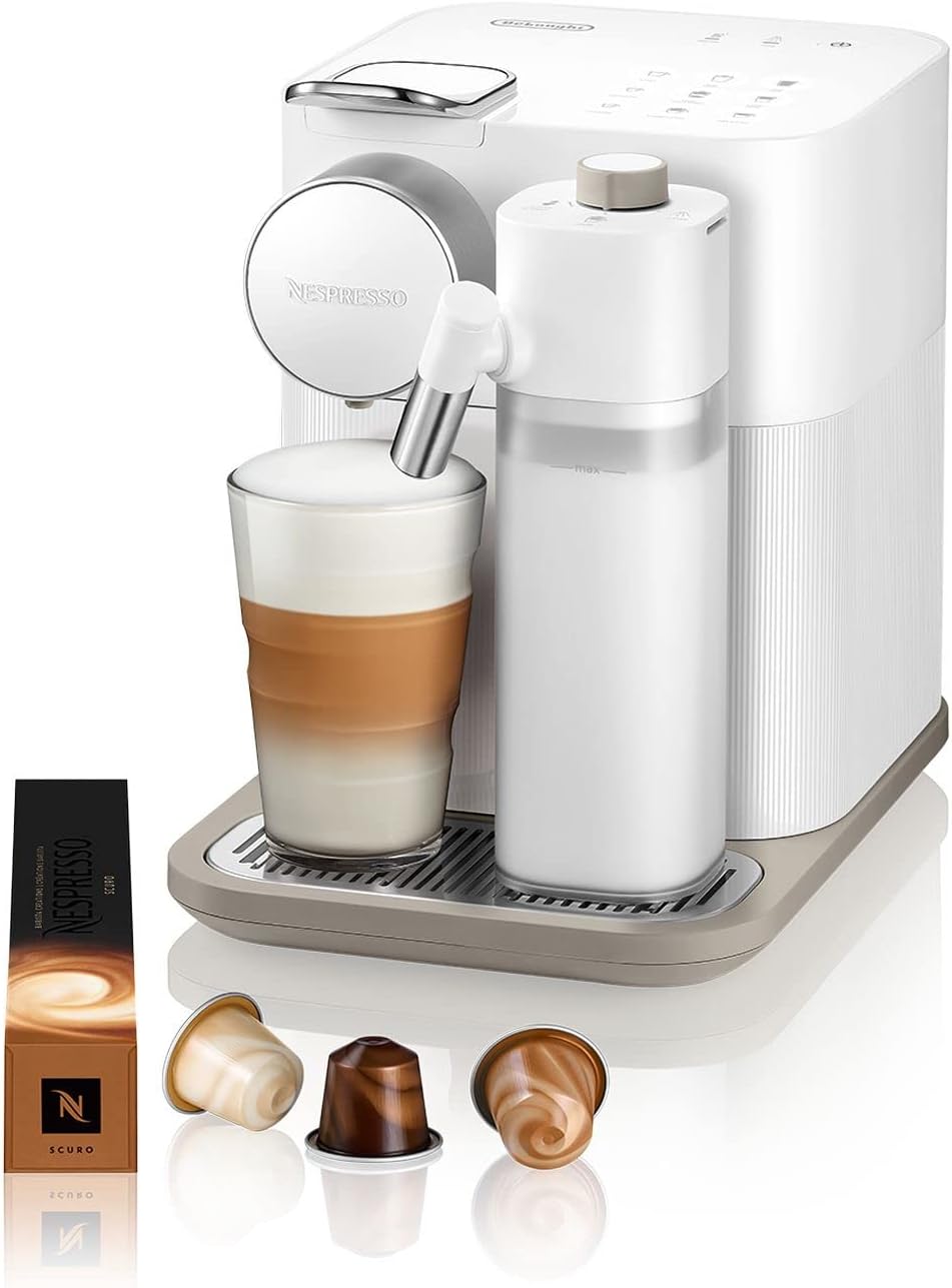 Ekspres kapsułkowy Nespresso De'Longhi EN640.W Gran Lattissima z automatycznym systemem dozowania mleka, ciśnienie 19 barów, 1400 W, biały