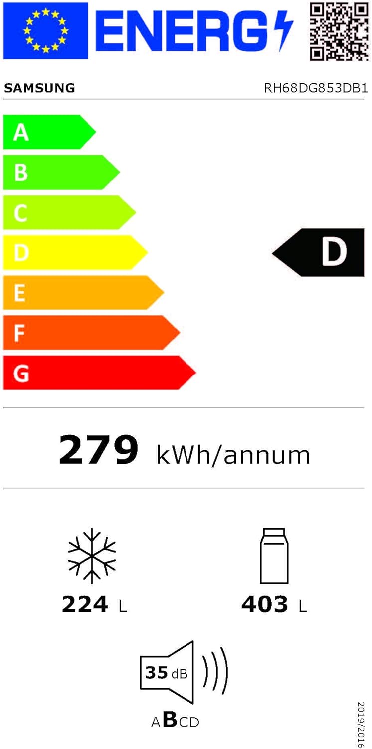Lodówka typu side-by-side z zamrażarką Samsung RS64DG53R3B1EF, 178 cm, 628 l, tryb SmartThings AI Energy, dozownik lodu i wody, smukła kostkarka do lodu, stal nierdzewna premium