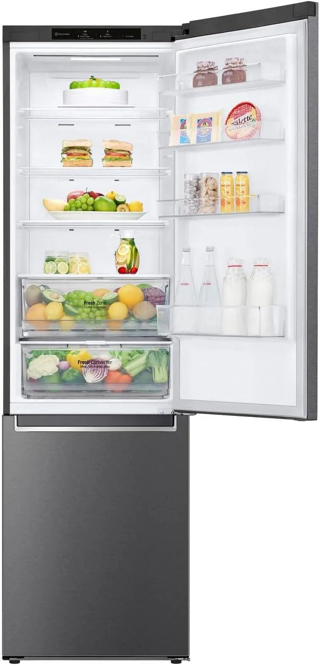 Lodówka/zamrażarka LG GBV22NCCEP – inteligentny kompresor inwerterowy, system Total No Frost, nowoczesna konstrukcja płaskich drzwi, matowy czarny metalik, klasa energetyczna A