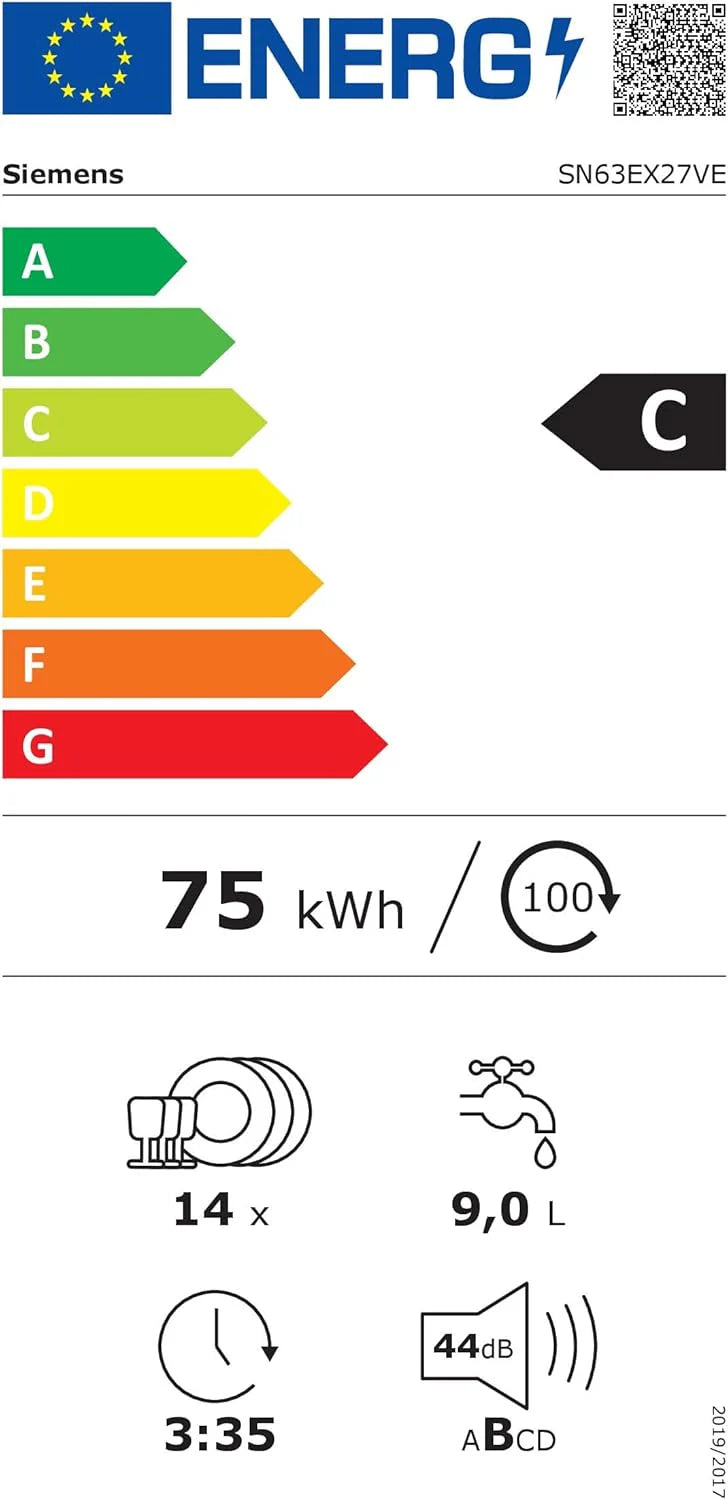 Zmywarka Siemens SN63EX06VE, iQ300 Smart, w pełni zintegrowana, 60 cm, szuflada na sztućce, bardzo cicha, varioSpeed, automatyczne otwieranie drzwi, potrójny system koszenia, infoLight, intensiveZone