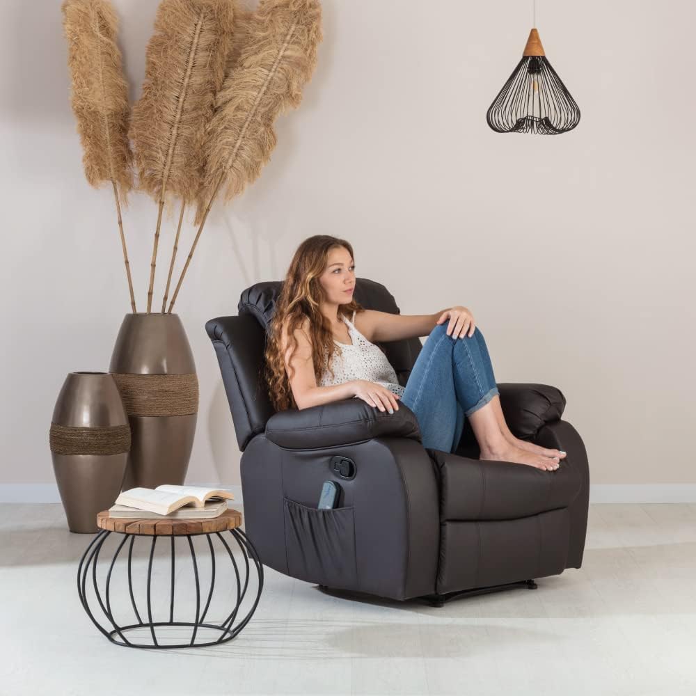 Don Descanso – Trevi Black relaxmassagestoel met verwarming, 160° kantelstand, 8 stille motoren, lendensteunverwarming, 4-zone massagesysteem en scheurbestendige polyurethaan lederen afwerking [zaag inbegrepen]